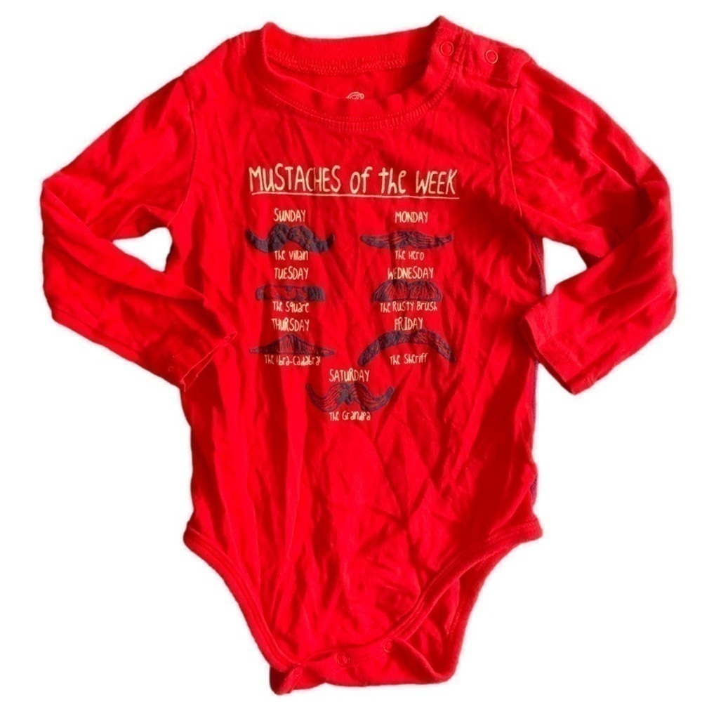 Okie Dokie Red Mustaches of The Week Long Sleeve Onesie Size 18mos